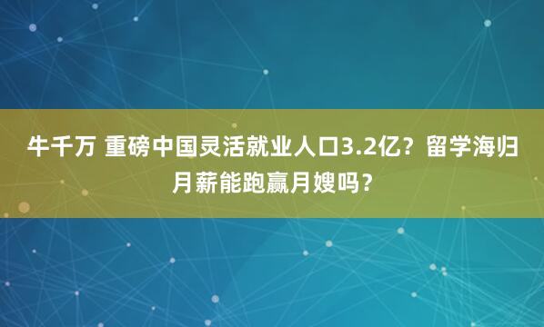 牛千万 重磅中国灵活就业人口3.2亿？留学海归月薪能跑赢月嫂吗？